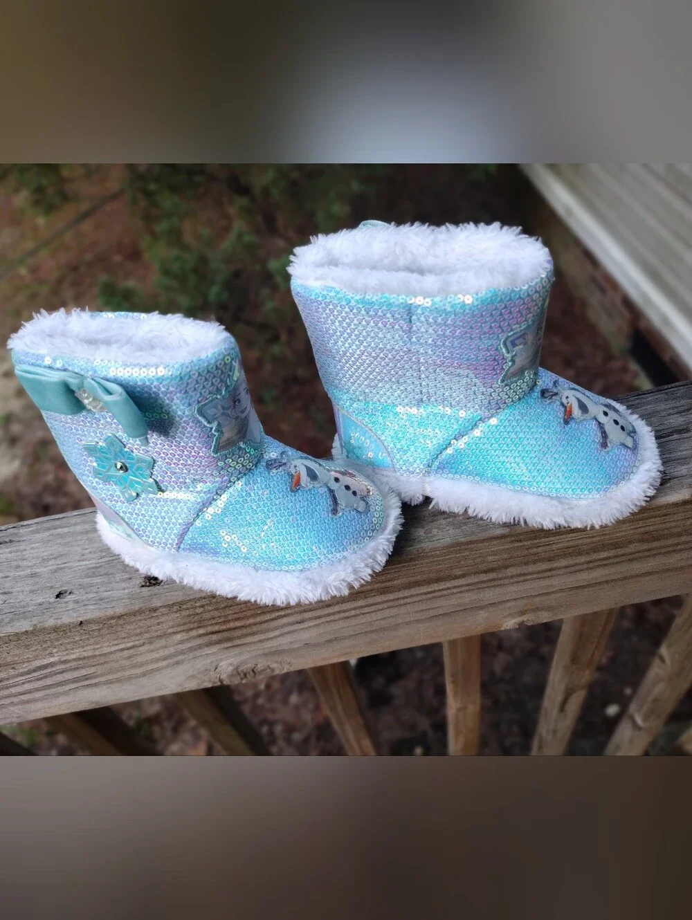 Kids Light Blue Sequin Character Plush Slipper Boot